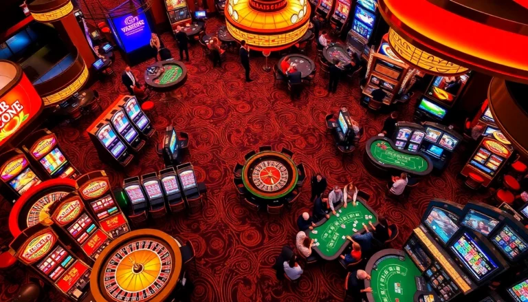 Experience the excitement of lc88.com with vibrant casino tables and thrilled players immersed in gambling.