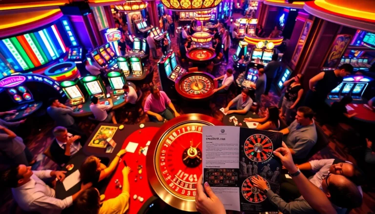 Players betting at vibrant tables in the casino at https://dh88vip.com/, surrounded by thrilling slot machines.